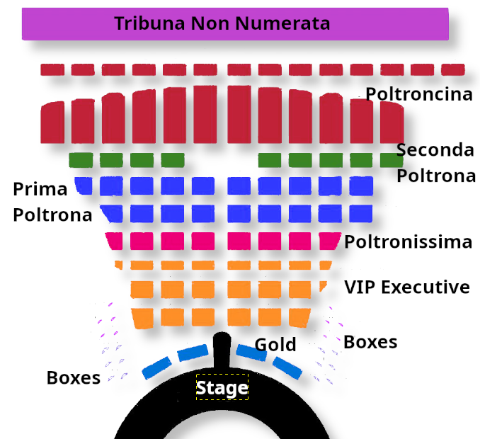 Map of seating for Andrea Bocelli concert in Tuscany